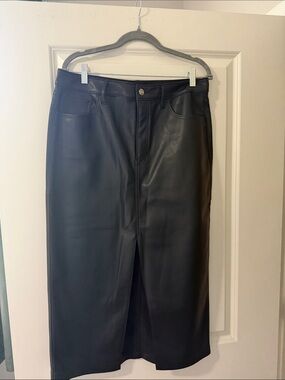 Express Black Faux Leather Midi Pencil Skirt
